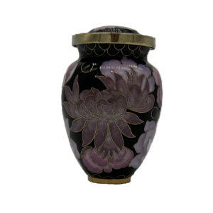 Black with Pink Floral Cloisonné Keepsake Urn